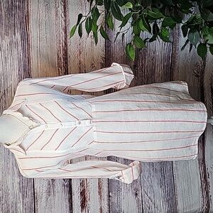 NEW C & C CALIFORNIA RED STRIPED ROLL-TAB SLEEVE LINEN TOP COVER-UP